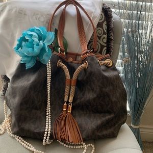 MK Marina Large Gathered Logo Tote Bag, Brown